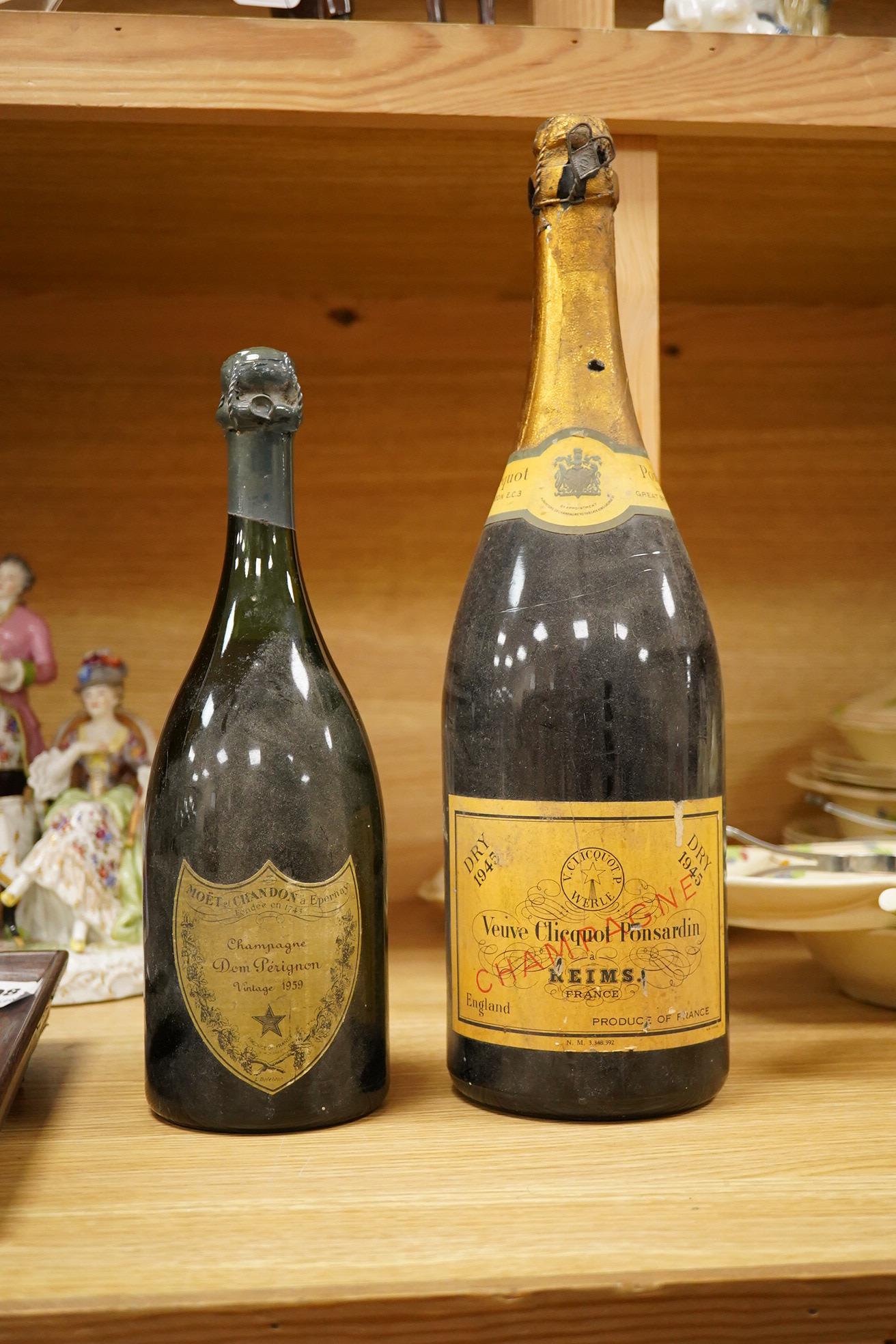 A bottle of Dom Perignon Champagne, 1959 and a magnum of Veuve Cliquot Ponsardin 1945